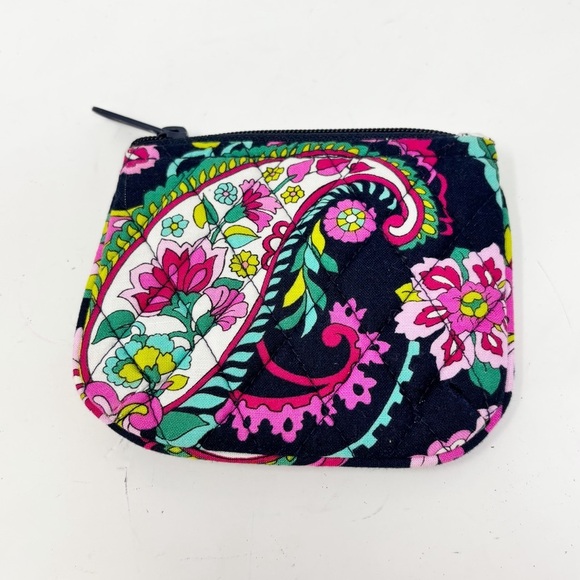 VERA BRADLEY Black Multi Coin Purse Wallet PETAL PAISLEY Zip Quilted 4.5” X 5” - Picture 1 of 5